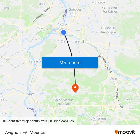 Avignon to Mouriès map