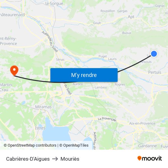 Cabrières-D'Aigues to Mouriès map