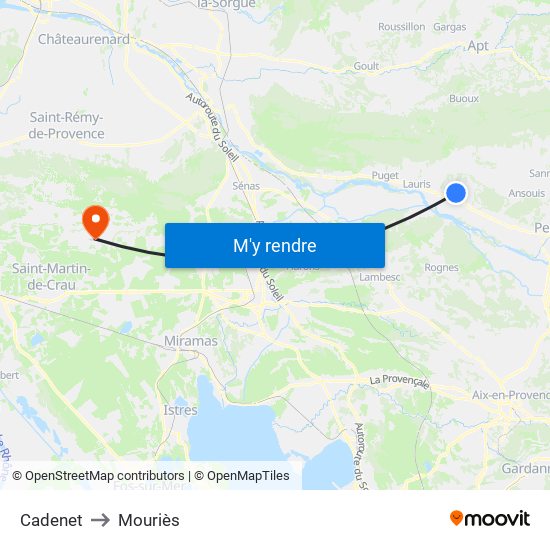 Cadenet to Mouriès map
