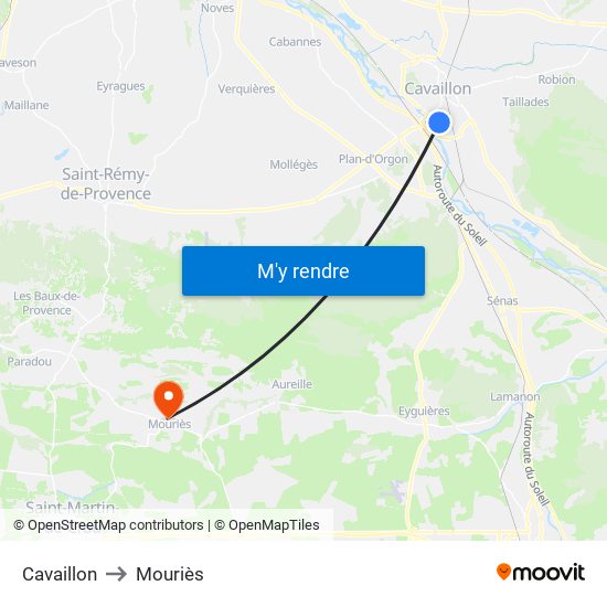Cavaillon to Mouriès map