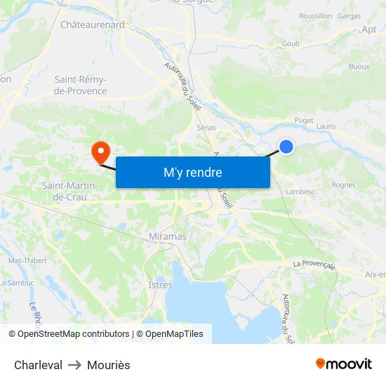 Charleval to Mouriès map