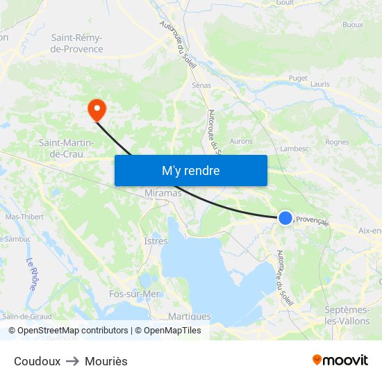 Coudoux to Mouriès map