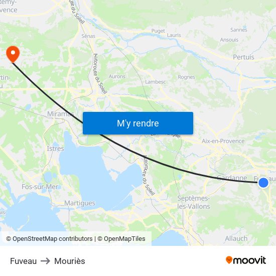 Fuveau to Mouriès map