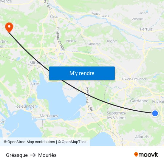 Gréasque to Mouriès map
