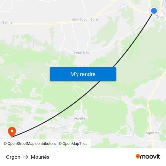 Orgon to Mouriès map