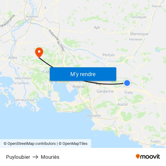 Puyloubier to Mouriès map