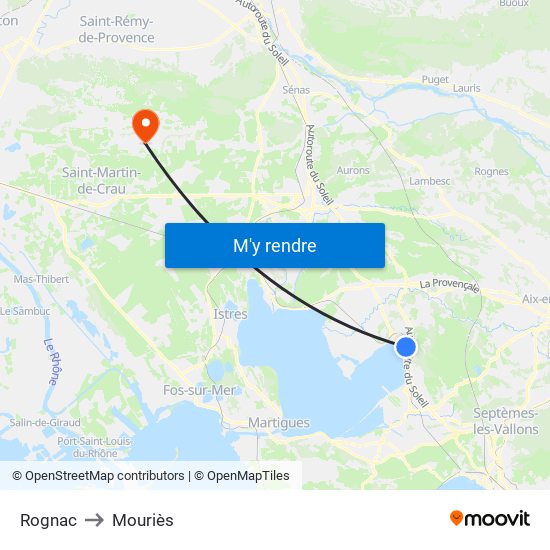 Rognac to Mouriès map