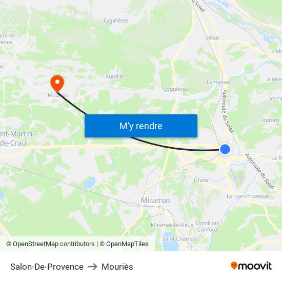 Salon-De-Provence to Mouriès map