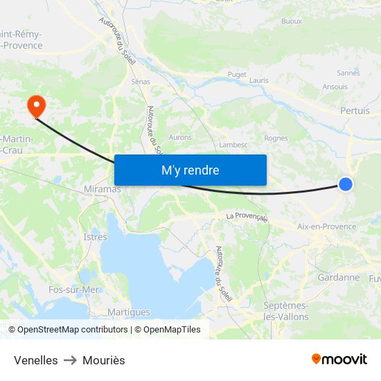 Venelles to Mouriès map