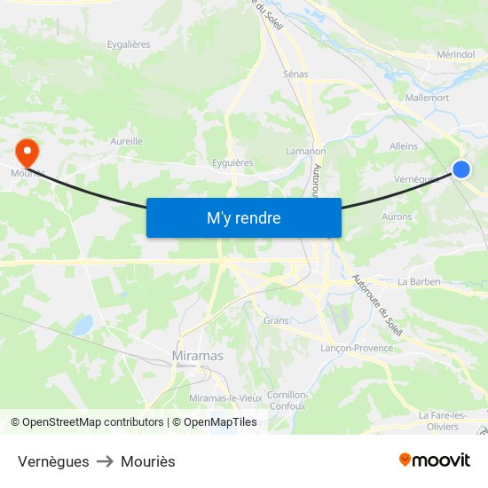 Vernègues to Mouriès map