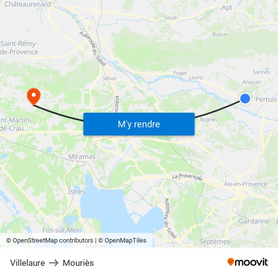 Villelaure to Mouriès map