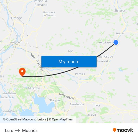 Lurs to Mouriès map
