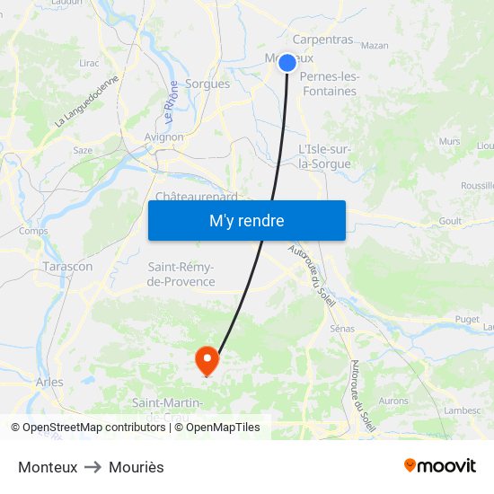 Monteux to Mouriès map