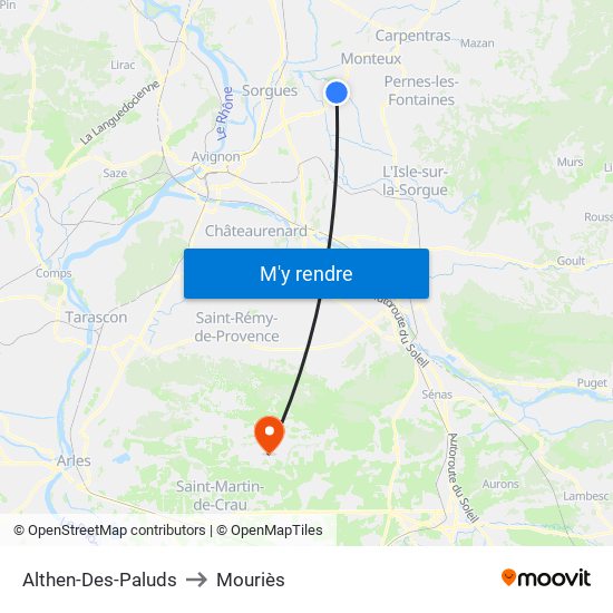 Althen-Des-Paluds to Mouriès map