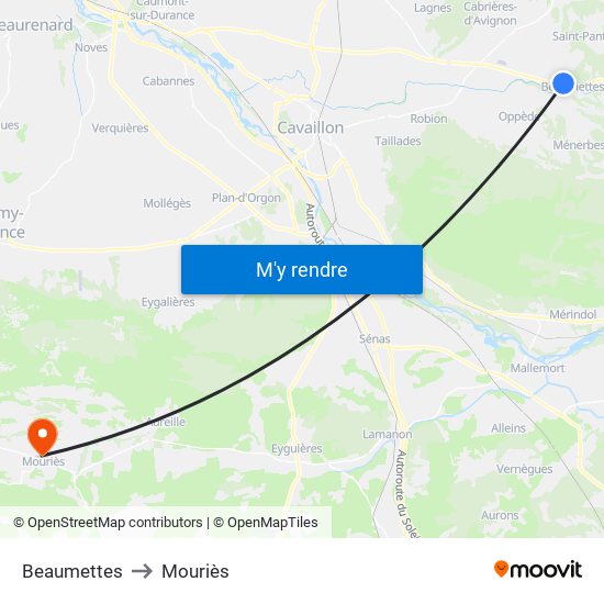 Beaumettes to Mouriès map