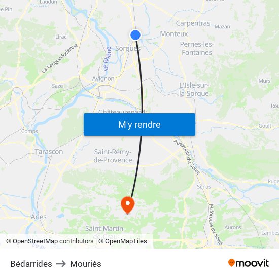 Bédarrides to Mouriès map