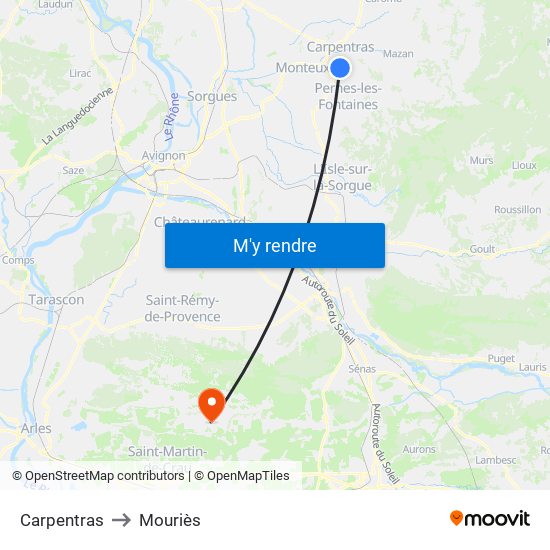 Carpentras to Mouriès map