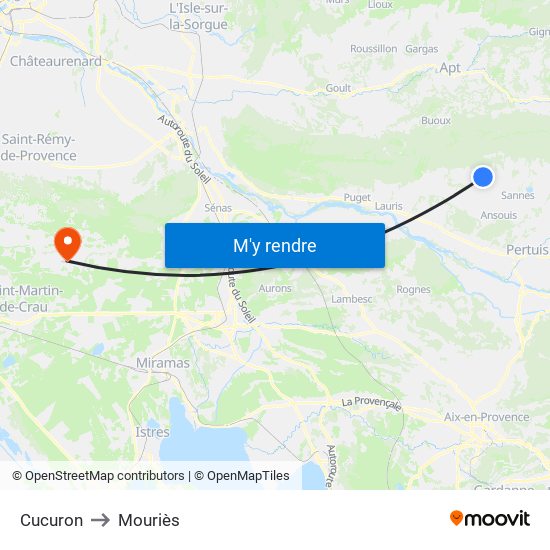 Cucuron to Mouriès map