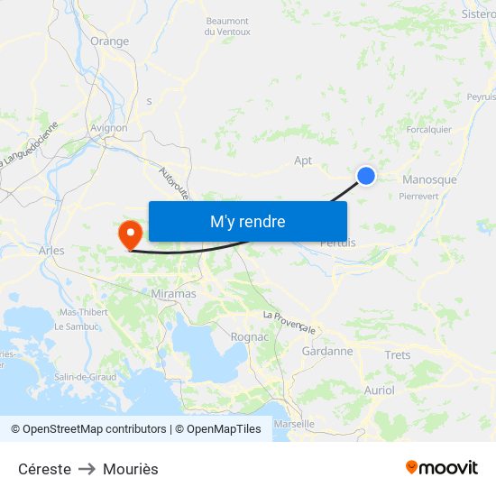 Céreste to Mouriès map