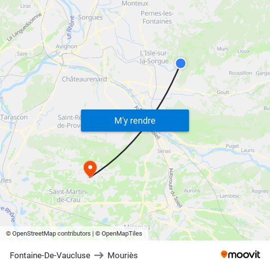 Fontaine-De-Vaucluse to Mouriès map