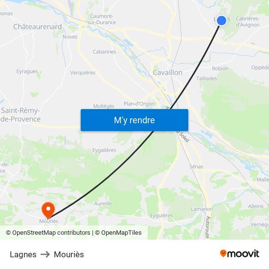 Lagnes to Mouriès map