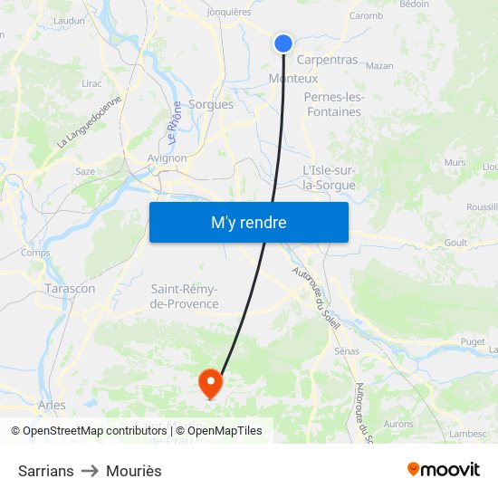Sarrians to Mouriès map