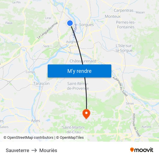 Sauveterre to Mouriès map