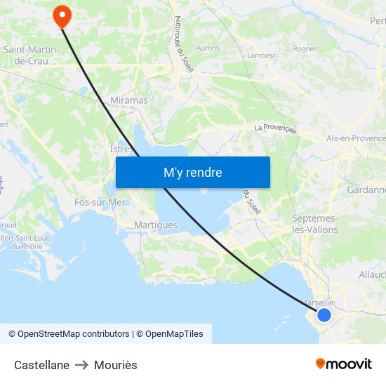 Castellane to Mouriès map