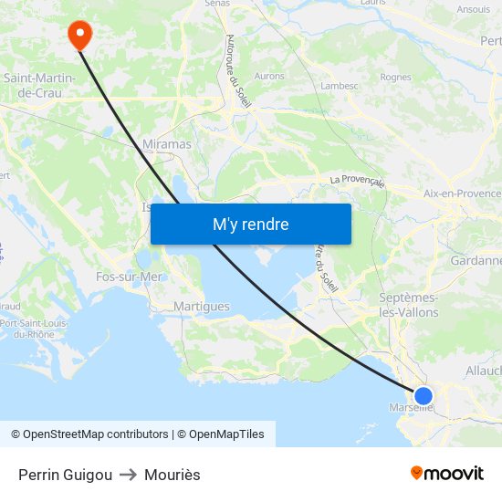 Perrin Guigou to Mouriès map
