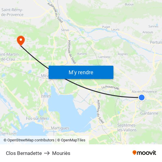 Clos Bernadette to Mouriès map