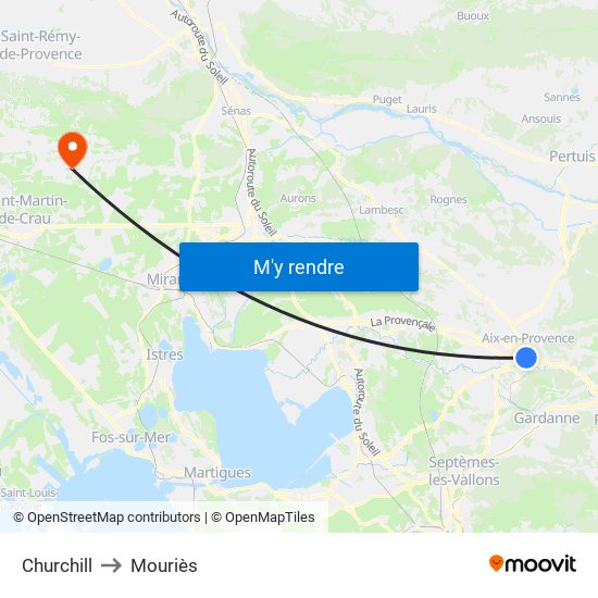 Churchill to Mouriès map
