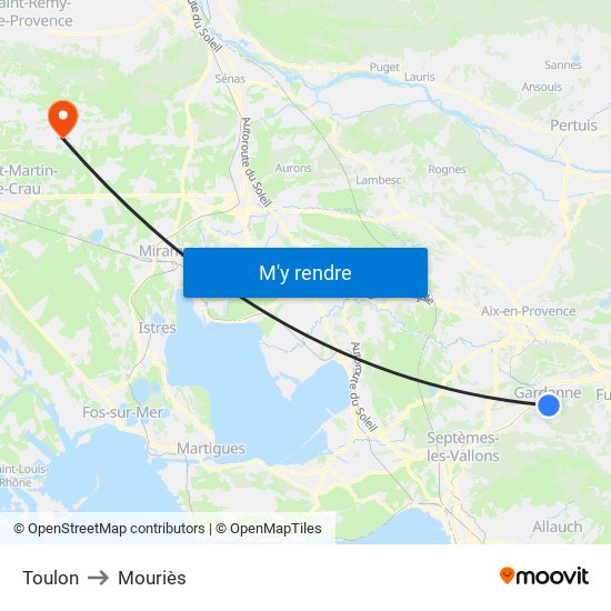 Toulon to Mouriès map