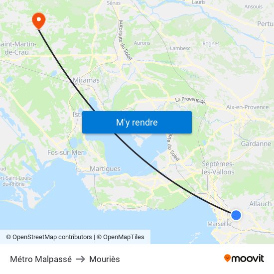 Métro Malpassé to Mouriès map