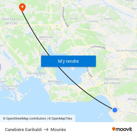 Canebière Garibaldi to Mouriès map