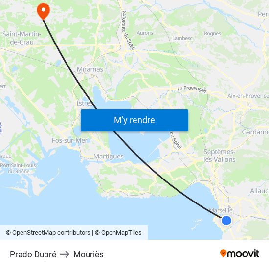 Prado Dupré to Mouriès map