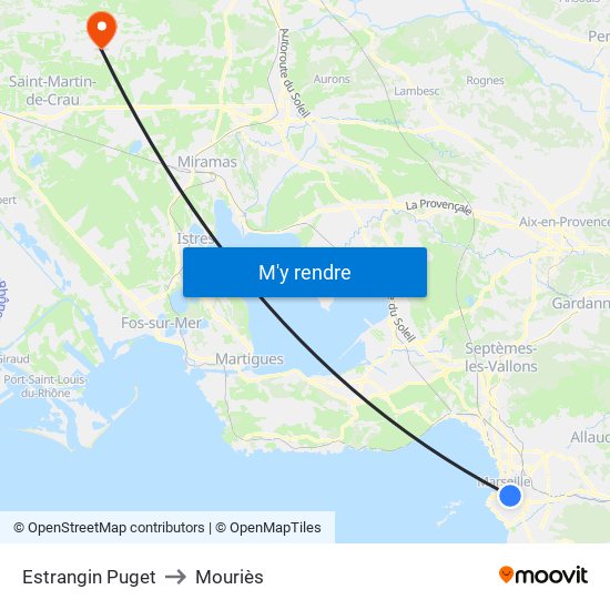 Estrangin Puget to Mouriès map