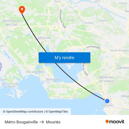 Métro Bougainville to Mouriès map