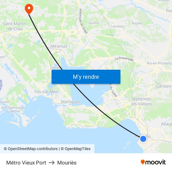 Métro Vieux Port to Mouriès map