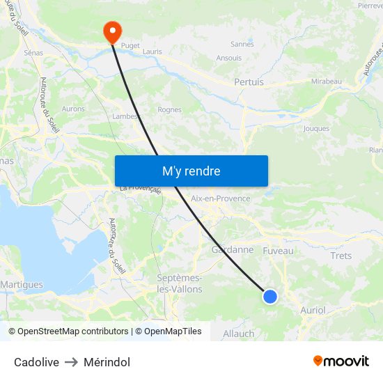 Cadolive to Mérindol map