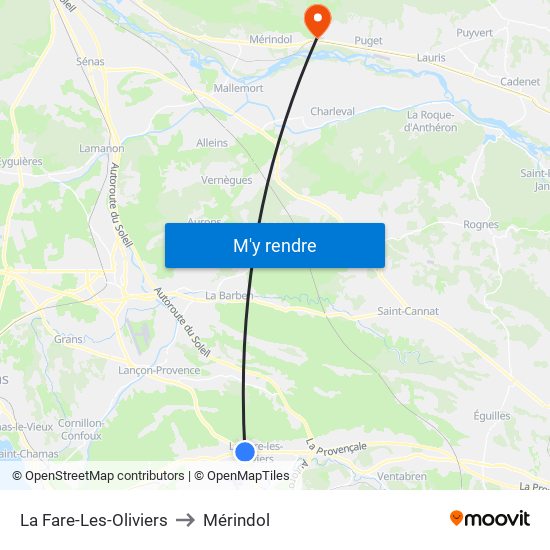 La Fare-Les-Oliviers to Mérindol map