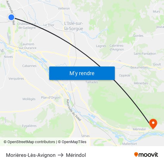 Morières-Lès-Avignon to Mérindol map