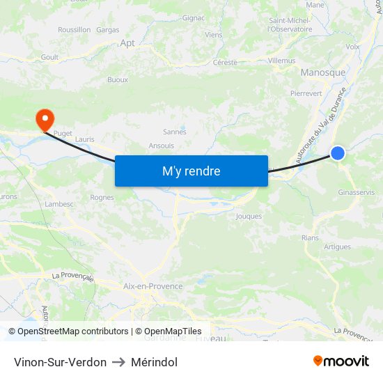 Vinon-Sur-Verdon to Mérindol map