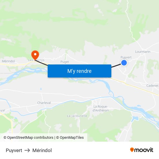 Puyvert to Mérindol map