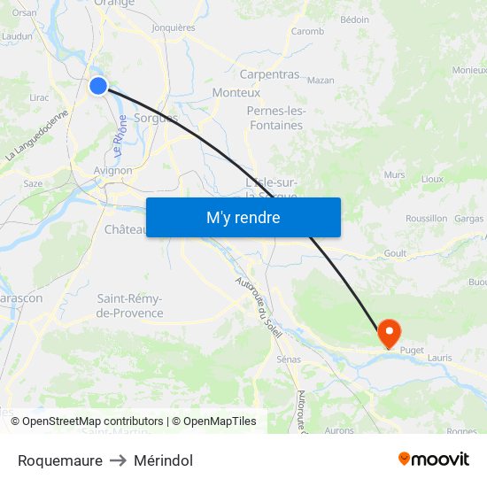 Roquemaure to Mérindol map