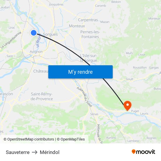 Sauveterre to Mérindol map