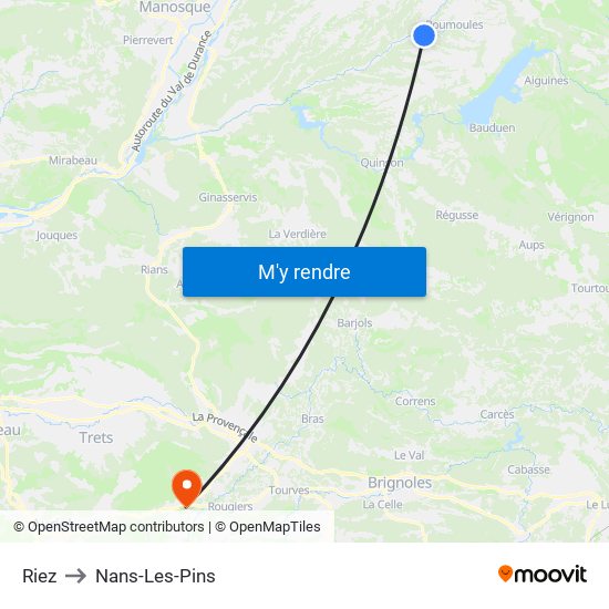 Riez to Nans-Les-Pins map