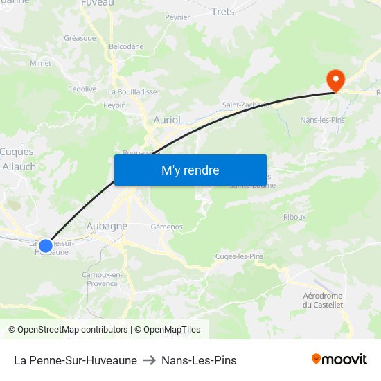 La Penne-Sur-Huveaune to Nans-Les-Pins map