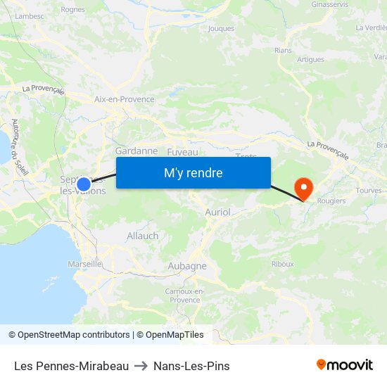 Les Pennes-Mirabeau to Nans-Les-Pins map
