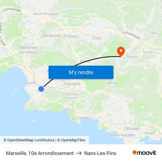 Marseille, 10e Arrondissement to Nans-Les-Pins map