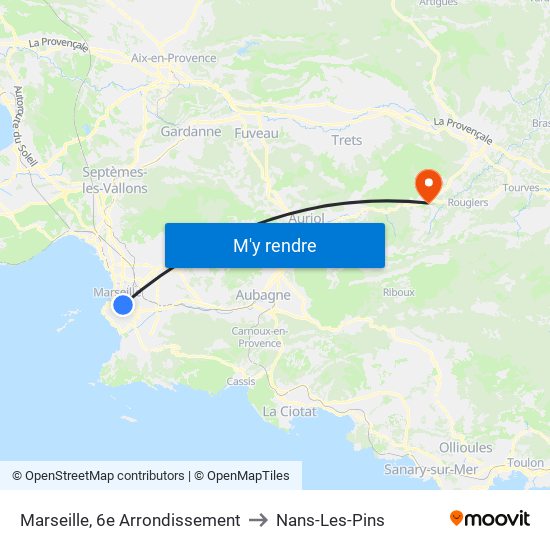 Marseille, 6e Arrondissement to Nans-Les-Pins map